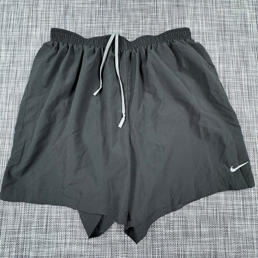 Nike Mens FIT DRY Running Shorts Medium Gray Brief Lined Drawstring Athletic
